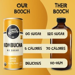 8.5 Fl Oz Can, 24PK Liquid Remedy Kombucha Sugar Free Organic Drink.