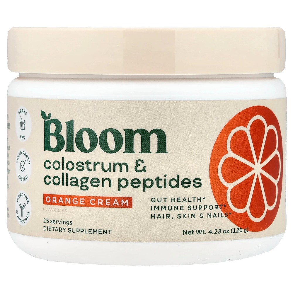 2 X Bloom, Colostrum & Collagen Peptides, Orange Cream, 4.23 oz (120 g)