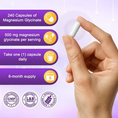 High Absorption Magnesium Glycinate 500mg 240 Capsules – Gentle on Stomach