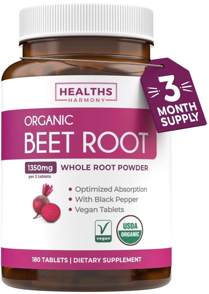 Organic Beet Root Tablets Extra Strength Black Pepper Heart Nitric Oxide