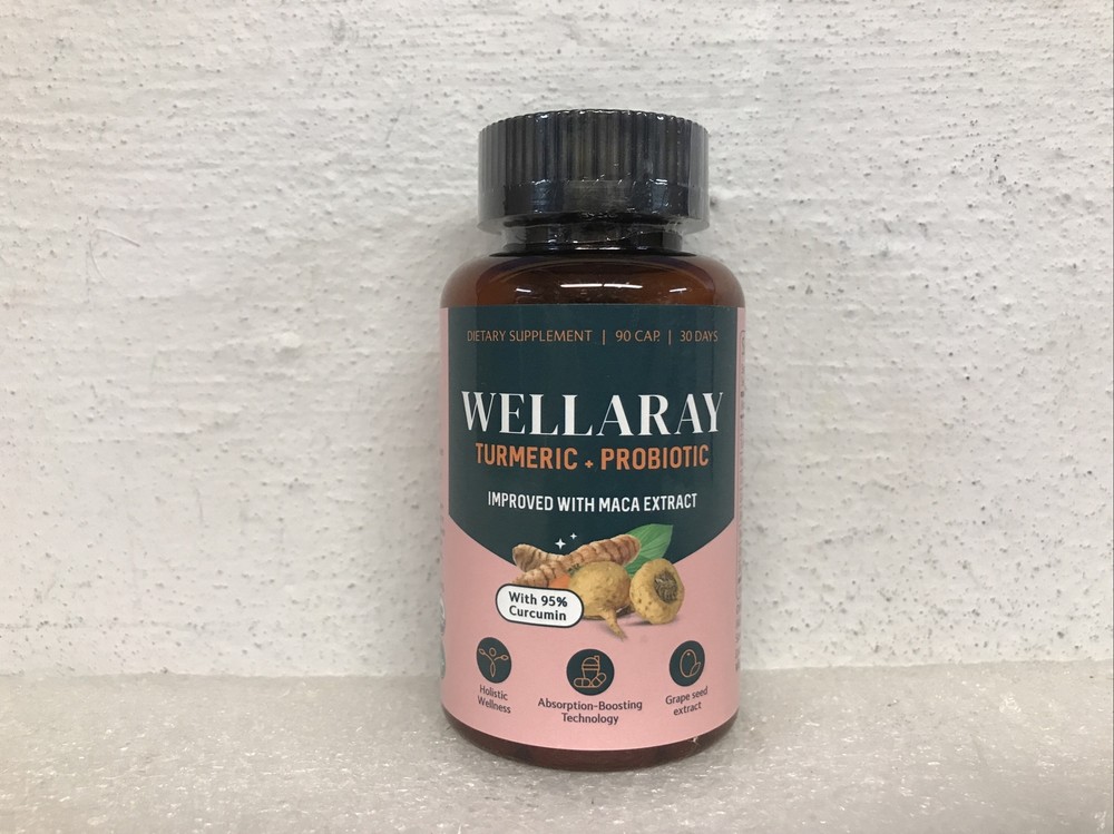 Wellaray Turmeric + Probiotic Supplement Capsules 90 Count 07/26 New Sealed