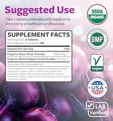 Usda Organic Beet Root Powder 120 Tablets 1350mg Beets Per Serving Black Pepper