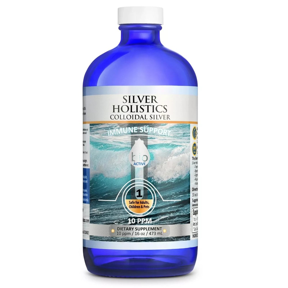 Silver Holistics Real Colloidal Silver Water Liquid Supplement – 16 oz Glass