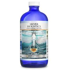 Silver Holistics Real Colloidal Silver Water Liquid Supplement – 16 oz Glass