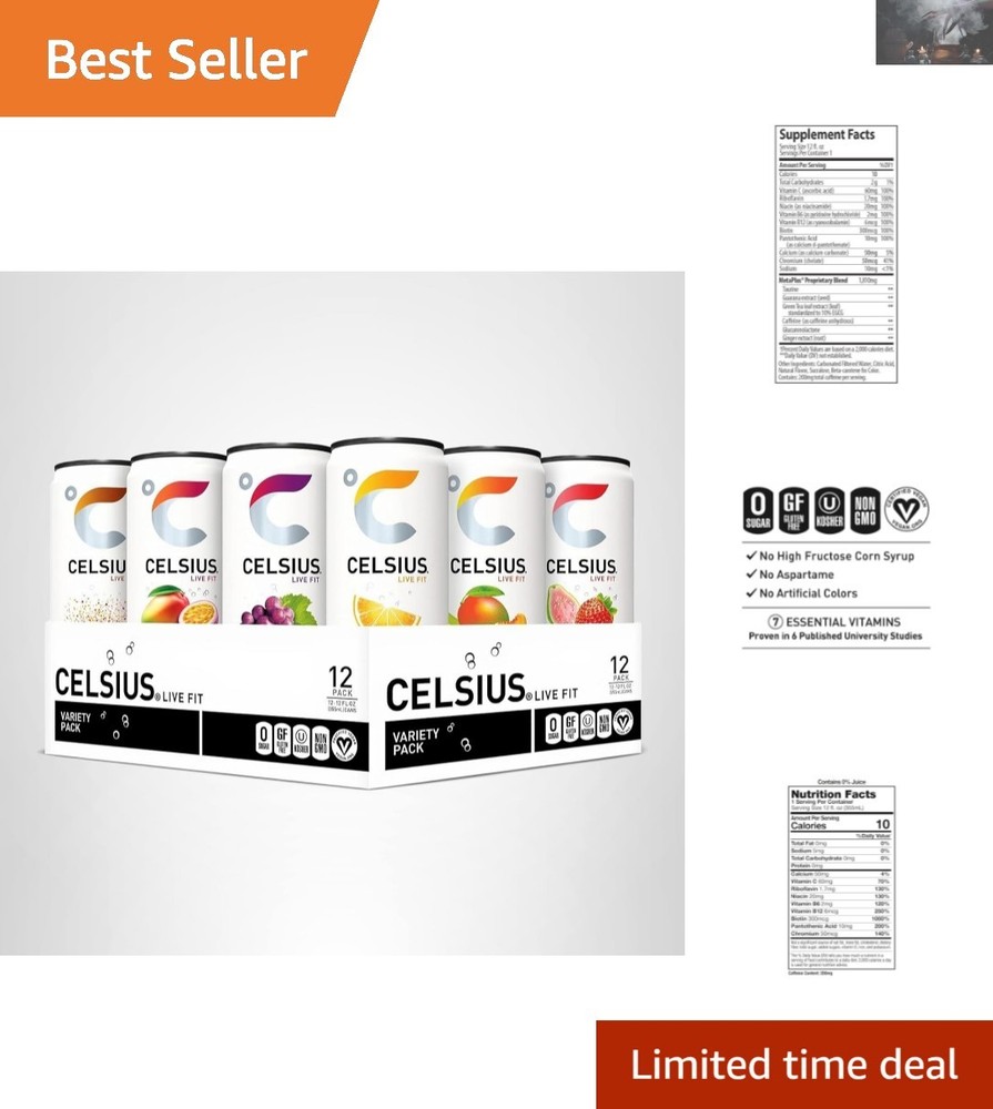 12-Pack Assorted Flavors – Essential Energy Drinks, 200mg Caffeine, Low Calorie