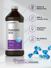 Hyaluronic Acid Liquid | 16 fl oz | 100 mg | Vegan | Berry Flavor | by Horbaach