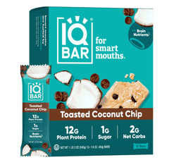 IQBAR Plant Protein Bars Toasted Coconut Chip Keto Vegan 12 Count