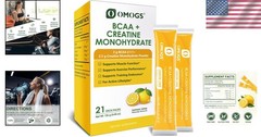 Natural Lemon Flavored Creatine Monohydrate + BCAA, 3.2 oz for Energy & Recovery