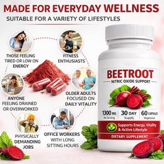 Beetroot Capsules 1300mg Per Serving, Plant-Based Beet Root Extract Supplement