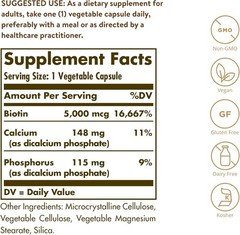 Solgar Biotin 5000 mcg – Unflavored, Standard Packaging, 100 Count