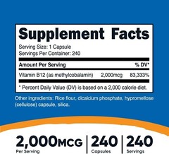 Pure Vegetarian B12 Methylcobalamin 2000mcg – 240 Non-GMO Capsules for Wellness
