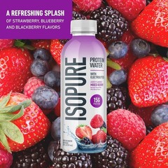 Isopure Clear Protein Water w/ Electrolytes, 15g Whey – Mixed Berry, 12 Pack