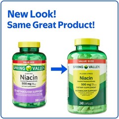 2 Pack Spring Valley Flush Free Niacin 500mg Metabolism Capsules, 240 Count