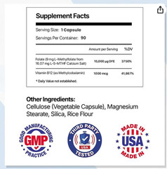 Vocks L Methylfolate 15mg 5-MTHF + Methyl B12 High Potency Methylfolate 90 Caps