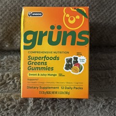 Gruns Adults Superfoods Greens Gummies 12 Daily Packs – Sweet & Juicy Mango