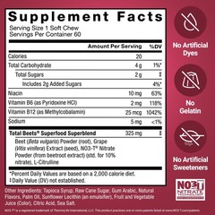 Force Factor Total Beets Soft Chews with Beetroot Nitrates L-Citrulline 60 Chews