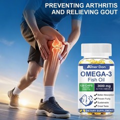 3x Strength EPA & DHA Omega 3 Fish Oil 3600mg, Highest Potency, 120 Softgels