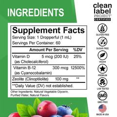 Dr. Bo Zeolite Detox Drops, Berry Flavor | Vit D & B12, Immune & Focus Boost, 60