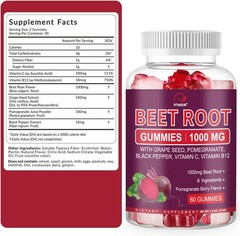 Organic Beet Root 60 Gummies Capsules for Circulation & Natural Energy Boost