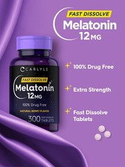 Melatonin 12mg Fast Dissolve Tablets – 300 Count | Drug-Free Sleep Aid | Vegan,