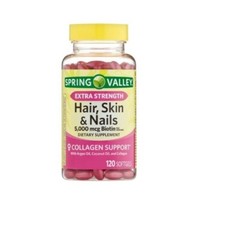 Spring Valley Extra Strength Hair, Skin, & Nails Softgels 5000 mcg Biotin 120 Ct