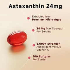 GBN Astaxanthin Supplements 24mg 200 Softgels, Supports Eye, Skin, Joint, Brain,