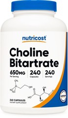 Nutricost Choline Bitartrate 650mg, 240 Vegetarian 240 Count (Pack of 1)