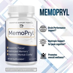 MemoPryl Brain Support Supplement Memory, Focus & Mental Clarity Bacopa, Ginkgo