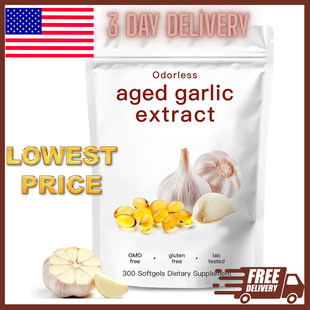 Odorless Garlic 7500mg Per Servings, 300 Softgels | 2 Years Aged Garlic Extra…