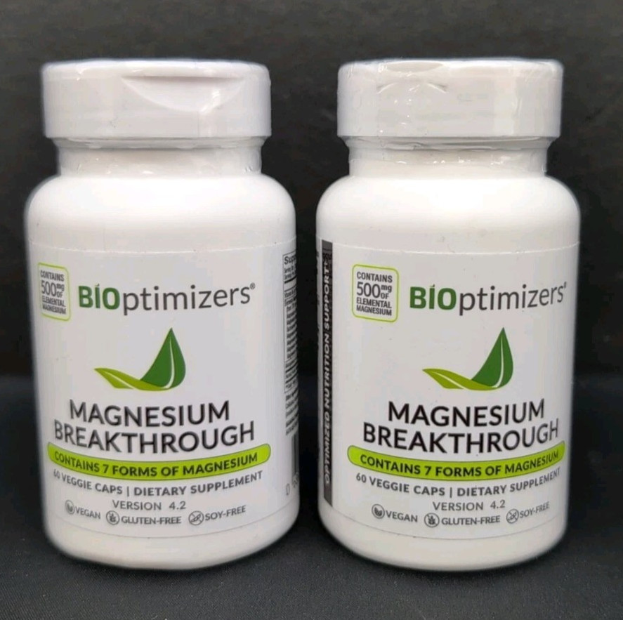 BiOptimizers Magnesium Breakthrough all 7 Forms 60 Veggie Caps 2 Pack Exp 8/2027