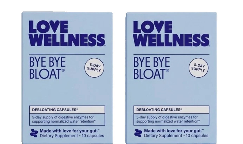 2 pack Love Wellness Bye Bye Bloat Vitamins travel size Expires 7/27