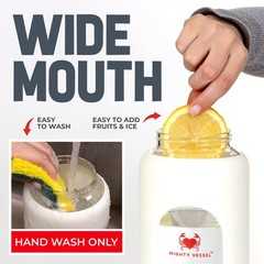 MIGHTY VESSEL 64 Oz Water Bottle with Time Marker & Straw – 64 Ounces, White