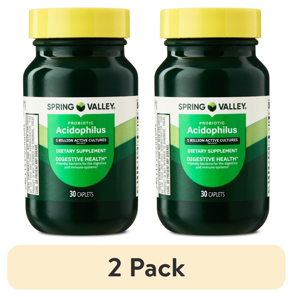 (2 pack) Spring Valley Probiotic Acidophilus Caplets for Digestive Health, 1 Bil