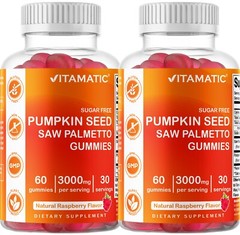 Vitamatic 2 Packs Sugar Free Pumpkin Seed Gummies Natural Raspberry Flavor-60 ct