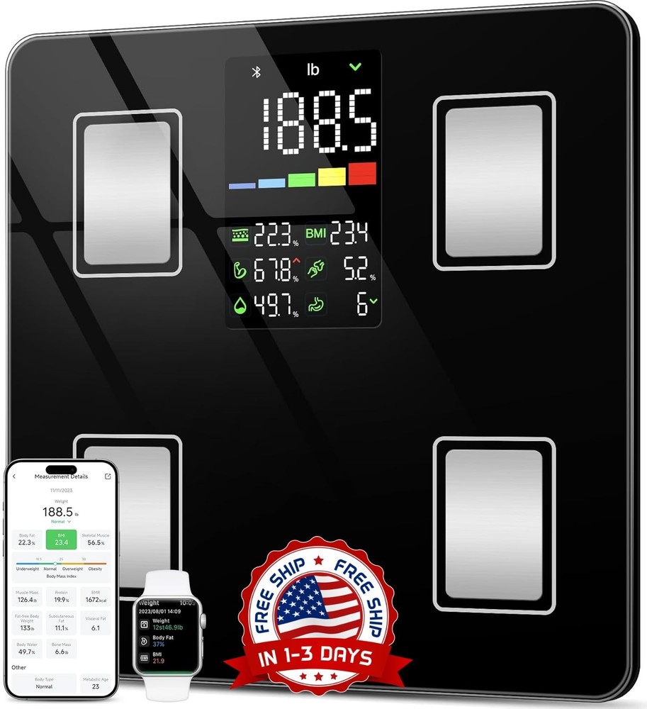 Báscula inteligente con IMC, grasa corporal, masa muscular y gran pantalla LED