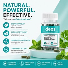 2Pk deos Body Deodorizing Supplement Natural Fresh Breath Underarm 60 Capsules