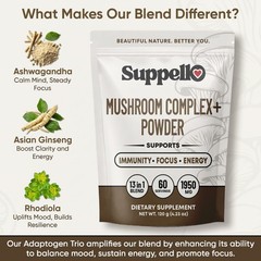 Suppello Mushroom Complex+ Powder – 13 In 1 Blend – 4.23 oz (60 Servings)
