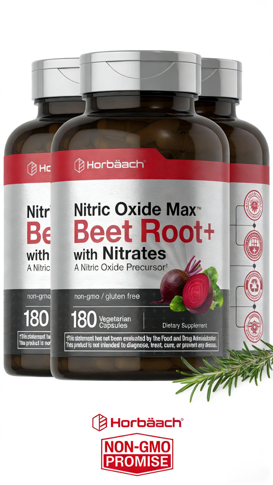 3 PACKS Nitric Oxide Beet Root Capsules | With Nitrates | 180 Count |by Horbaach