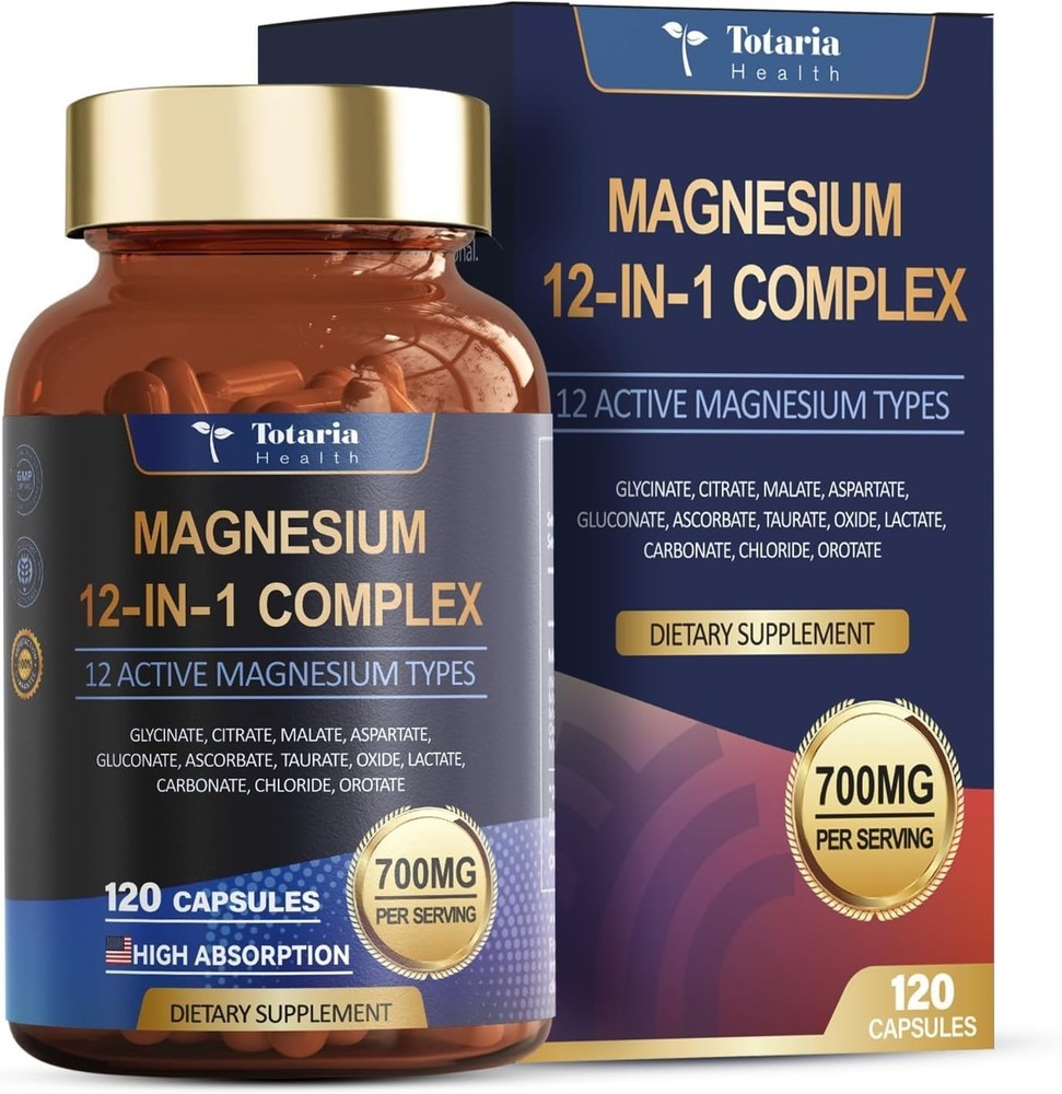 Totaria Magnesium Complex 700mg | 12 Forms for Relaxation & Heart – 120 Vegan Ca