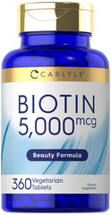 Biotin 5000 mcg | 360 Vegetarian Tablets | Beauty Formula | Non-GMO | by Carlyle