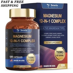 2 BOTTLES–NEW Magnesium Complex 700mg 12 in 1 Magnesium Supplement & 120 Counts