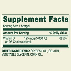 Spring Valley Vitamin D3 Supplement Softgels – 5000iu (250 Count)