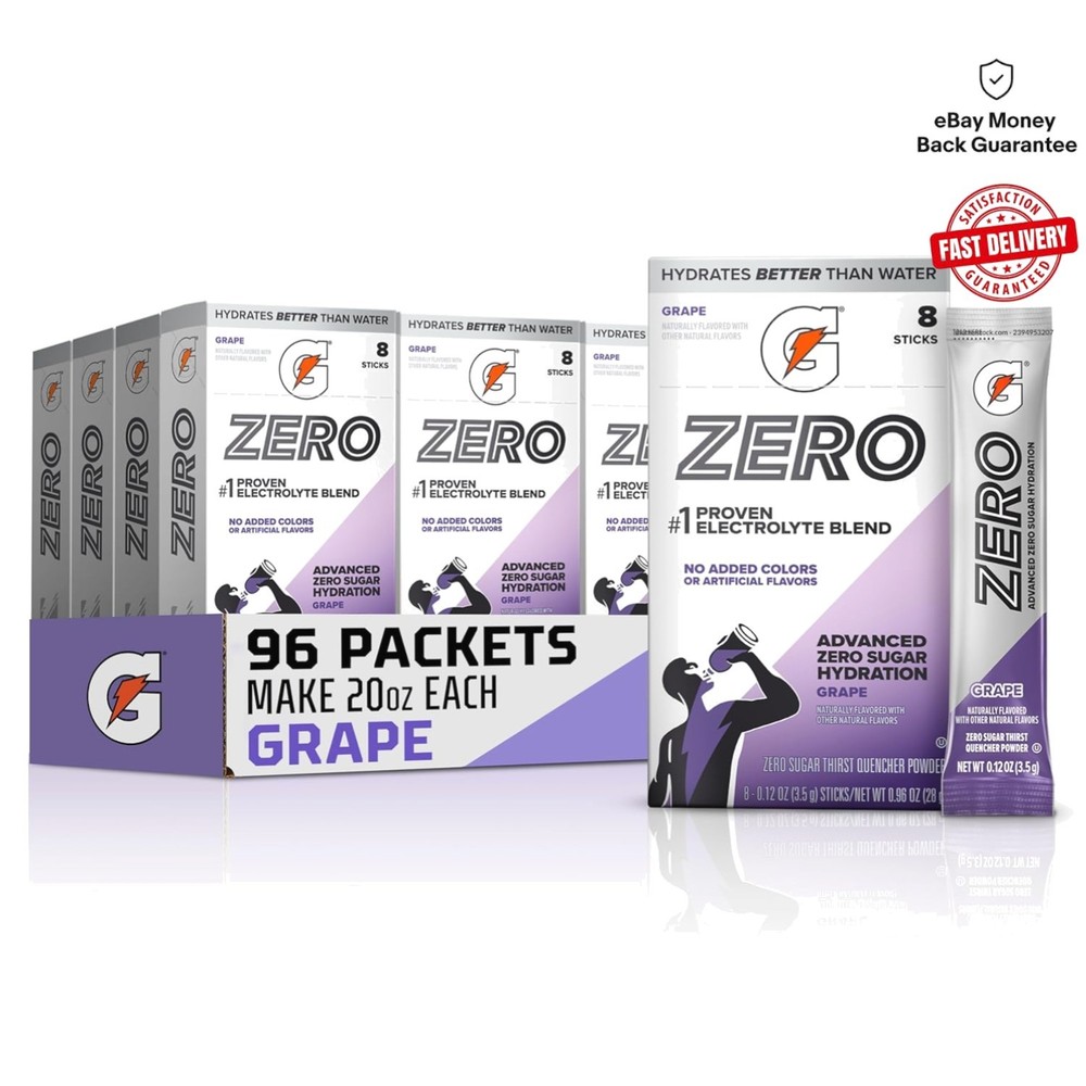 96 Servings Gatorade Zero Sugar Electrolyte Mix, Grape – Perfect for Workouts