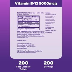 High Potency B12 5000 mcg Fast Dissolve Tablets for Energy Metabolism – 200 Coun
