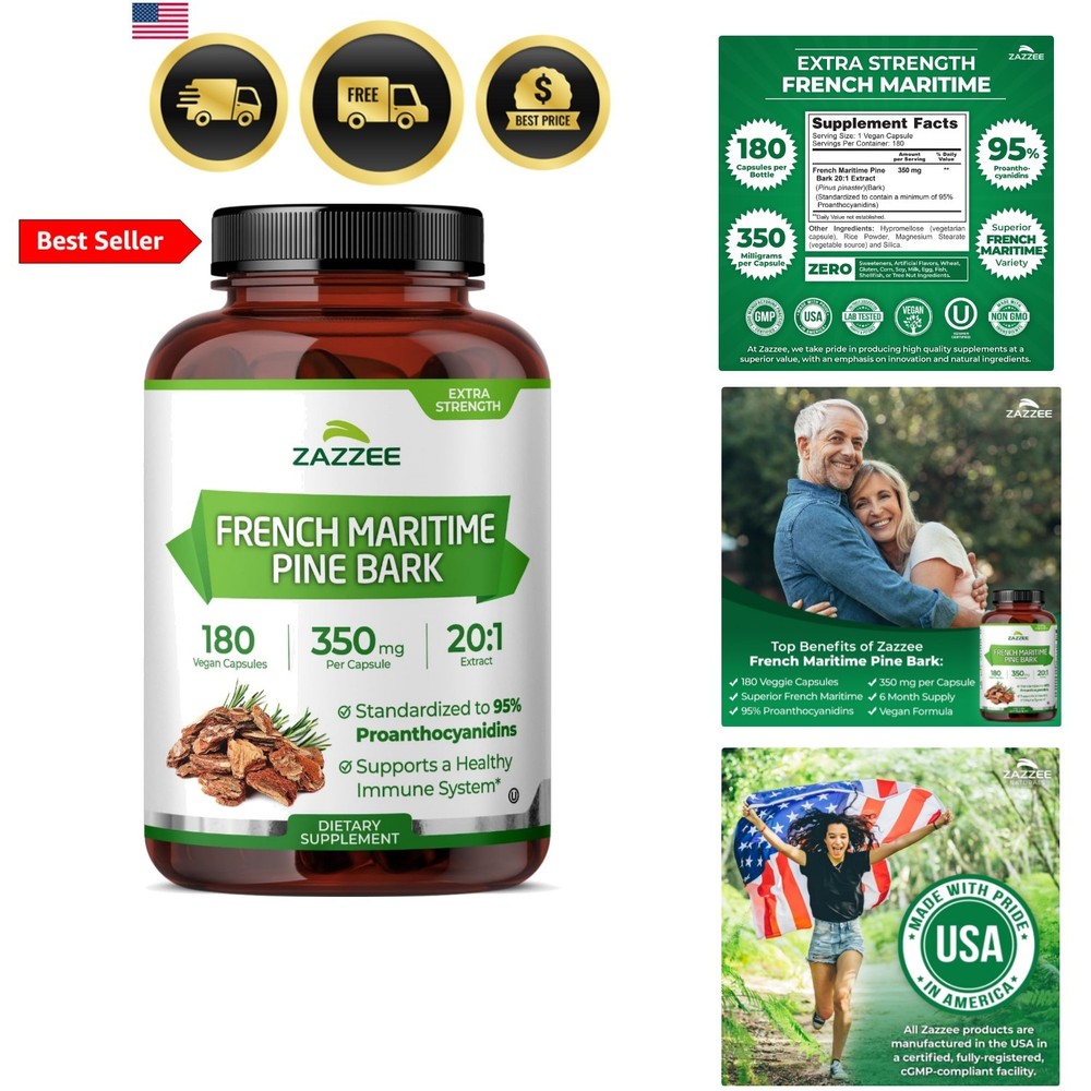 Extra Strength French Maritime Pine Bark Extract 20:1, 350 mg Per Capsule, 95…