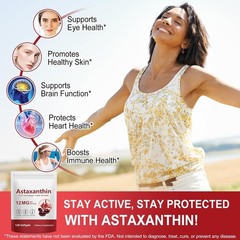 Astaxanthin 12mg Softgels – 4- Antioxidant Support for Eyes, Skin, Joints & H…