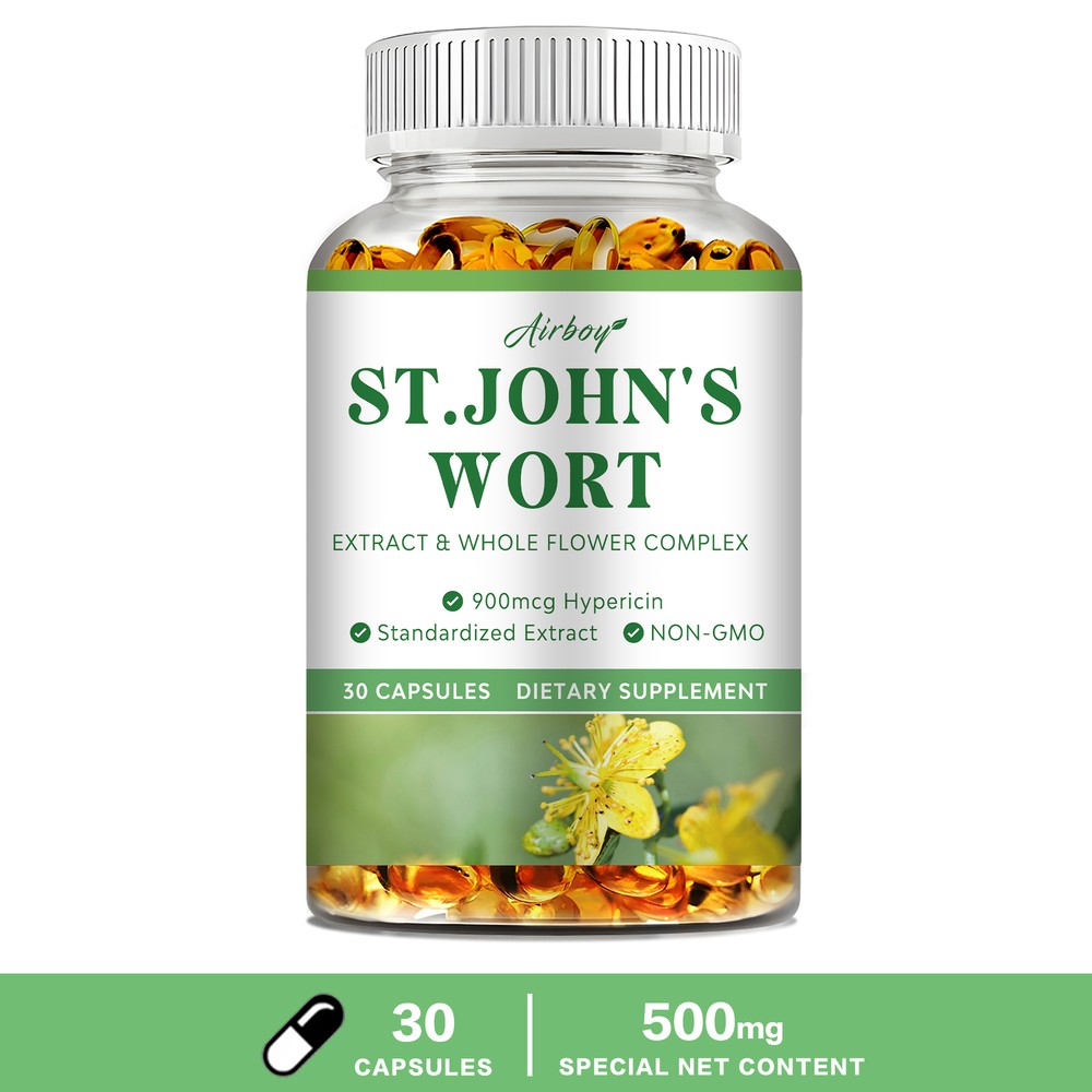 St Johns Wort Capsules 500mg – Stress & Anxiety, Good Mood Support – Non-GMO