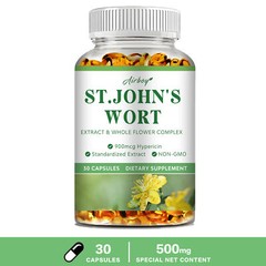 St Johns Wort Capsules 500mg – Stress & Anxiety, Good Mood Support – Non-GMO