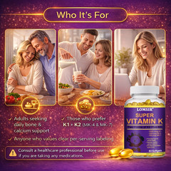 Super Vitamin K, Heart Health, Arterial Health, Calcium Balance – 60 Softgels