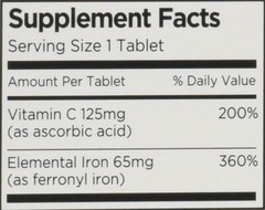 Vitron-C High Potency Iron Supplement with Vitamin C, 60 Count